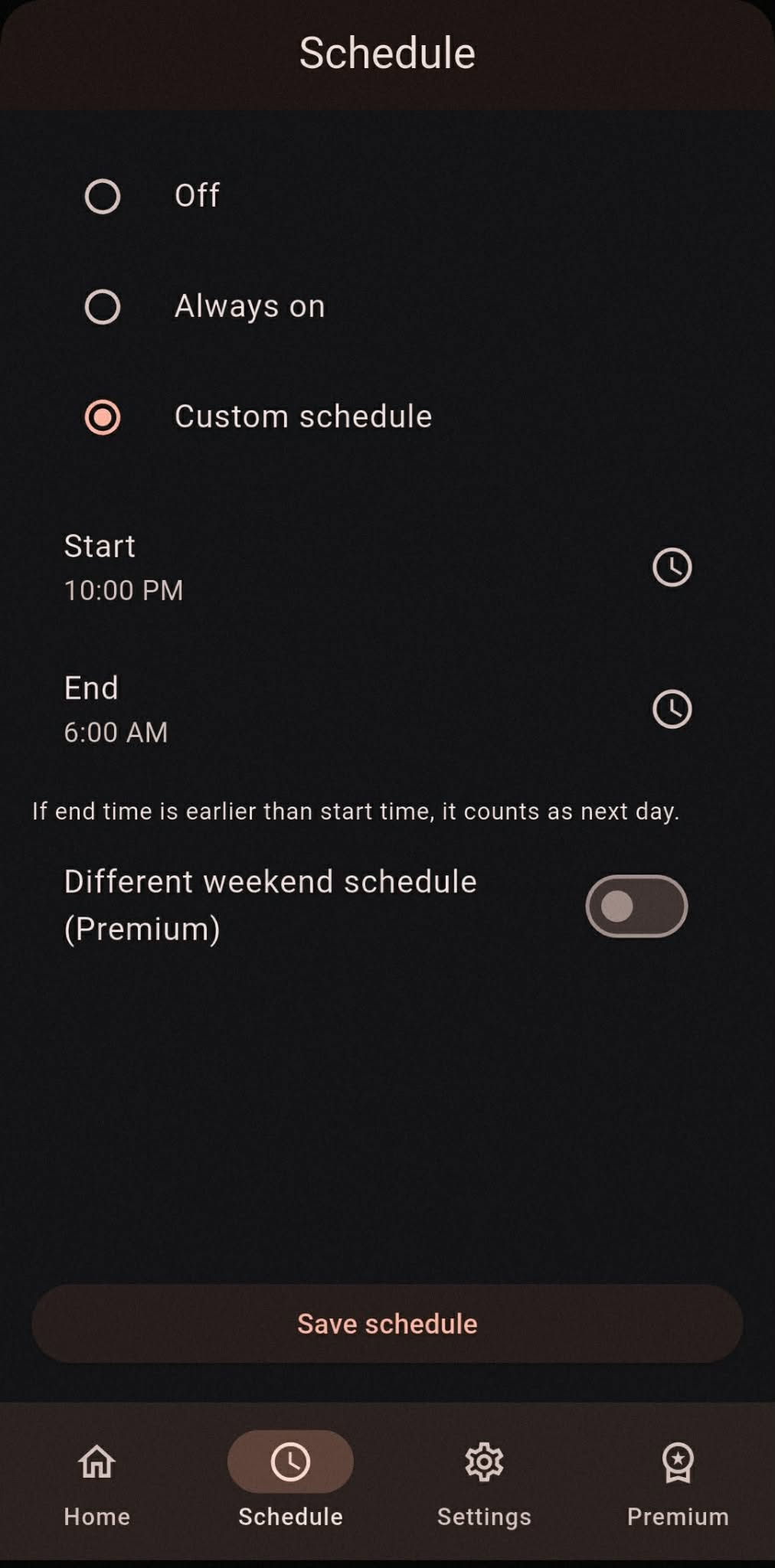 NightBuddy schedule