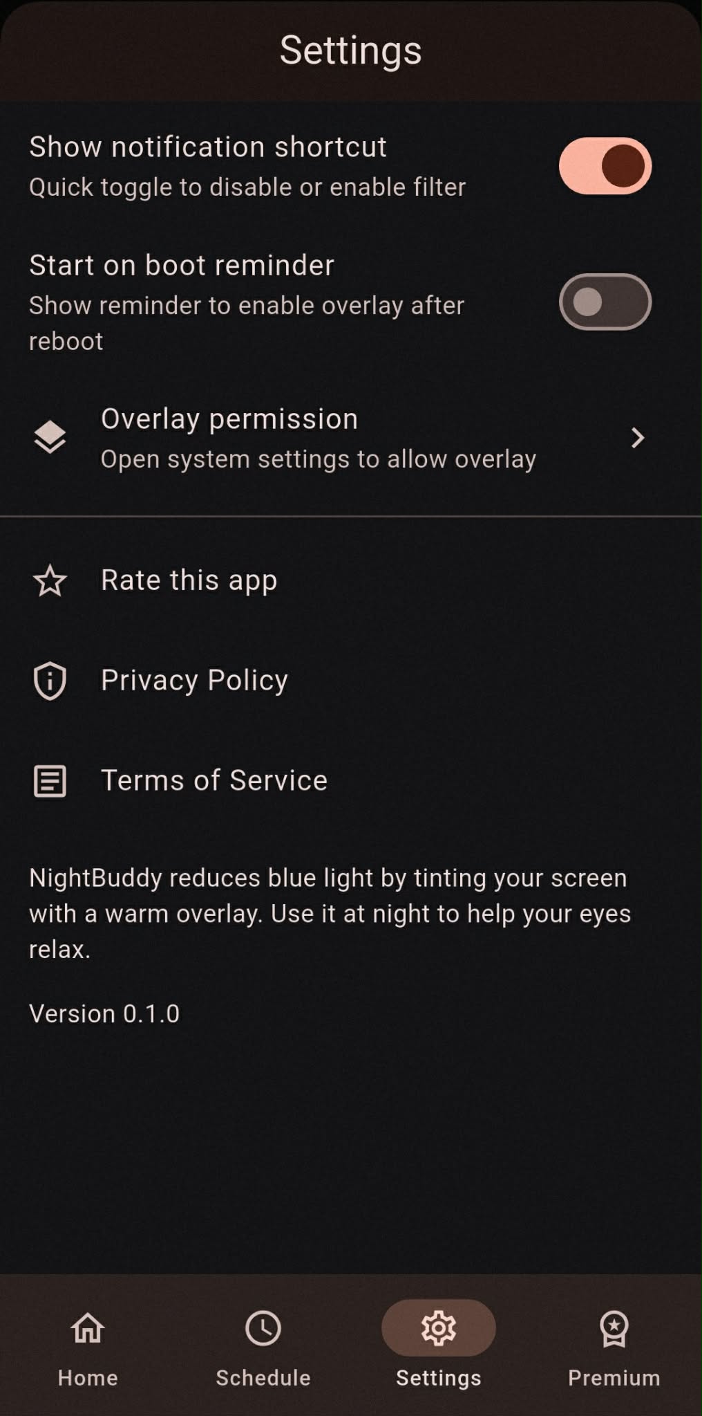 NightBuddy settings